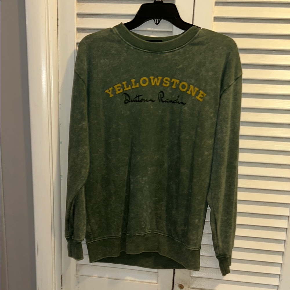 Green Yellowstone Sweatshirt with Arched Text